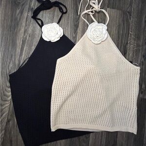 Elegant Black and Cream Halter Tops  S M L